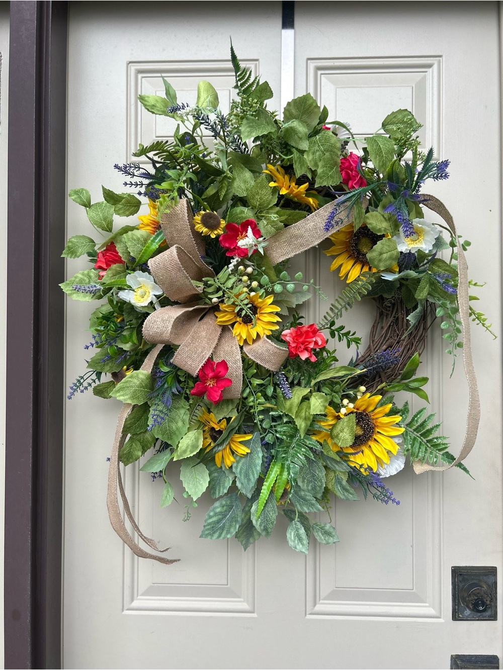 Sunflower wildflower wreath summer front door decor burlap bow wreath